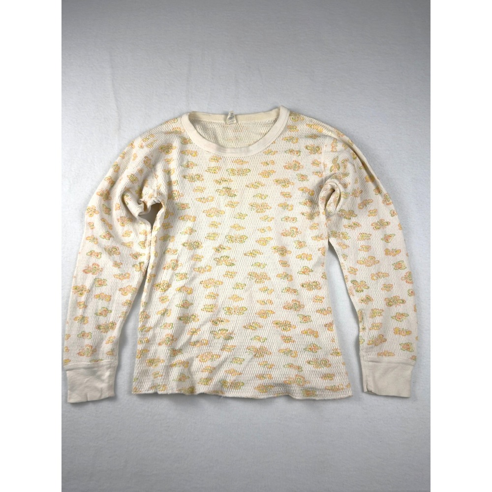 Vintage Kmart Butterfly Thermal Top Waffle Knit Cotton Cream Long Sleeve Medium